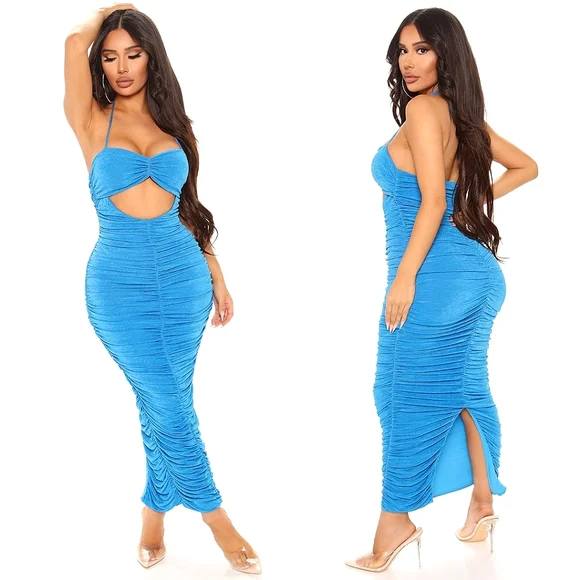 Fashion Nova | Dresses | Fashion Nova Aqua Shimmery Blue Cut Out Ruched Split Hem Midi Dress | Poshmark Fashion Nova | Dresses | Fashion Nova Aqua Shimmery Blue Cut Out Ruched Split Hem Midi Dress | Poshmark